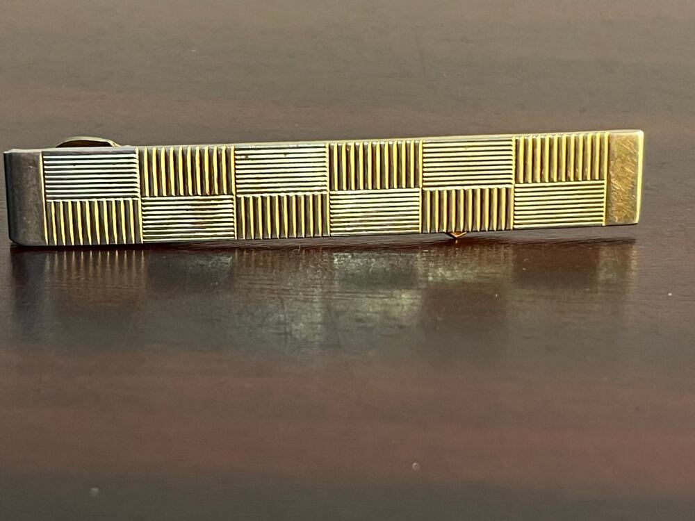 VTG Anson Tie Clip Gold Tone Checked Preppy Academia